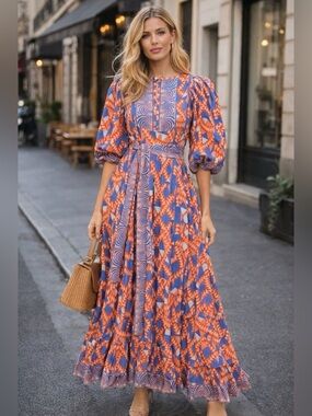 Marea House Dress Blue Orange Size S Small